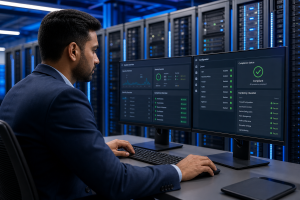 System hardening compliance dashboard in enterprise server room